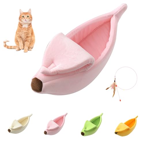 Bananenbett für Katzen, kreatives Haustierbett in Bananenform, niedlich, atmungsaktiv, gemütlich, wärmend, Haustier-Sofabett für Katzen, kleine Hunde, universell für alle Jahreszeiten (Rosa, 65 x 25 x von Generisch