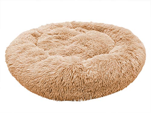 Beruhigendes Donut-Bett für große Hunde, warm, extra groß, Kunstfell-Haustierbett, selbstwärmend, rund, Plüschbett für große und mittelgroße Hunde, waschbar (Beige 3XL) von Generisch