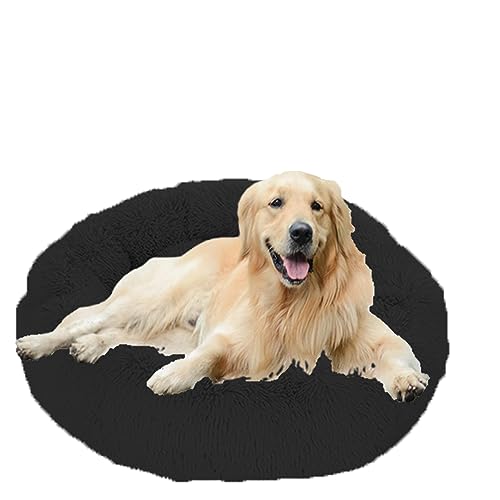 Beruhigendes Haustierbett für Hunde, rund, waschbar, Plüsch-Hundesofa mit selbstwärmendem Kissen, rutschfeste Unterseite, ideal für große, mittelgroße und kleine Hunde, 130 cm, Schwarz von Generisch