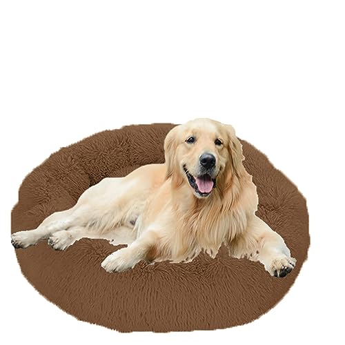 Beruhigendes Hundebett, rund, waschbar, Sofa, Nest für große, mittelgroße und kleine Hunde, Plüsch, selbstwärmendes Kissen mit rutschfester Unterseite, 130 cm, Khaki von Generisch