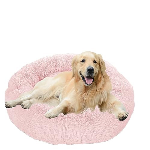 Beruhigendes Plüsch-Hundesofa, rundes Nest, waschbar, Welpenkissen mit rutschfester Unterseite, selbstwärmend, für große, mittelgroße und kleine Hunde, 100 cm, Rosa von Generisch