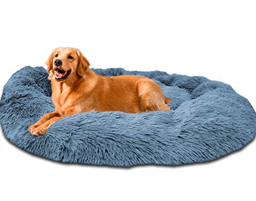 Beruhigendes rundes Hundebett, Plüschnest, warmes, weiches Kissen, Donut-Kuscheltier für extra große Hunde, bequemes Haustiersofa für Katzen, Welpen, Winter, Größe M, 70 cm, Blau von Generisch