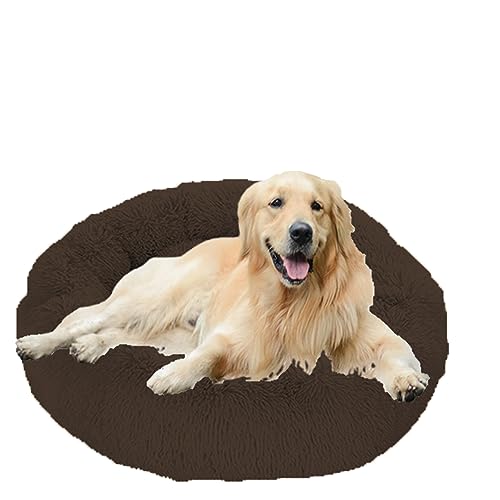 Beruhigendes rundes Hundesofa, waschbar, Plüsch-Nest, Kissen mit rutschfester Unterseite, selbstwärmendes Haustierbett für kleine, mittelgroße und große Hunde, 90,2 cm, Braun von Generisch