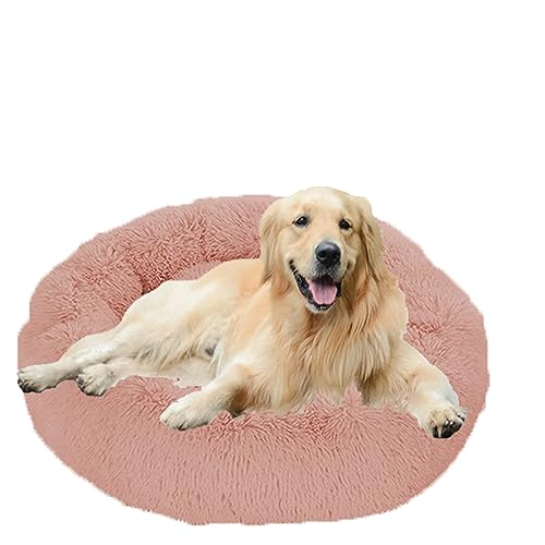 Beruhigendes rundes Hundesofa mit waschbarem Plüsch-Nestkissen, selbstwärmend und rutschfester Unterseite, für große, mittelgroße und kleine Hunde, 129,5 cm, Dunkelrosa von Generisch