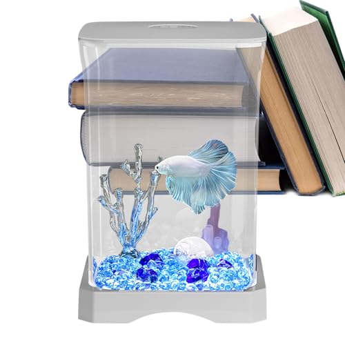 Betta Aquarium – 4K HD Schreibtisch Fisch Tank, Klarglas Kleine Fischschale | Desktop Kleines Ornament-Aquarium, Aquarium-Starter mit LED-Licht für Zuhause, Büros, Wohnung, Dekoration, Küche, von Generisch