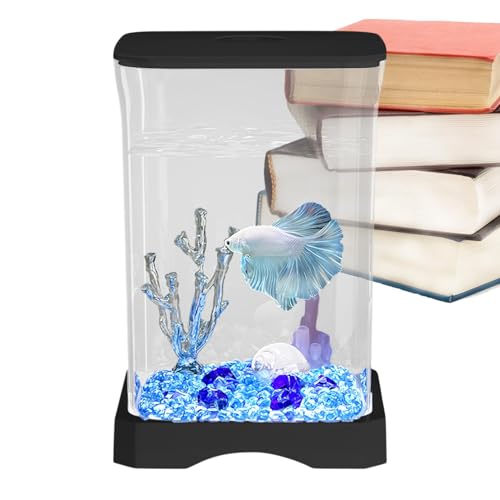 Betta Aquarium Tank | Desk Fish Bowl | Small Ornamental Aquarium | Aquarium Starter Kit | LED Light Aquarium Built-In LED Light ABS for Home Offices Apartment Decor Kitchen Study Room von Generisch