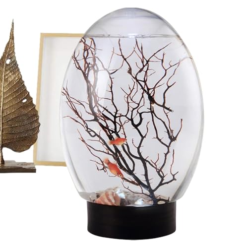 Betta Fischtank, Schreibtisch Aquarium | Kleine goldene Fischschale mit LED -Licht,Lustige Desktop -Landschaft, Lüfterzweigbaumschmuck für Zuhause, Studio von Generisch