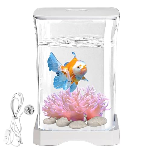 Betta Fish Aquariums, Desktop Aquarium, 6.97x4.65x4.65 Inches Small Acrylic Fish Tank Led Lighting, Clear Water Bowl Feeding Hole for Shrimp, Crab, Spider von Generisch