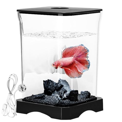 Betta Fish Tank, Small Acrylic Aquarium, 6.97x4.65in Led Lighting Betta Bowl, Clear Water Landscaping Design, Crabs Fish Tanks for Shrimp, Crab, Spider, Desktop Decor von Generisch