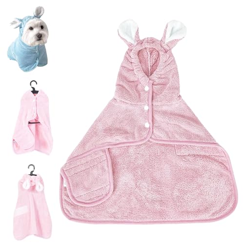 Bunny Ear Microfiber Absorbent Skin-Friendly Dog & Cat Hoodie Bathrobe, ZalloPaws Dog Drying Towel, Quick Drying Zallo Paws Pet Towel, Dog Towel Robe with Hood (Pink,X-Large) von Generisch