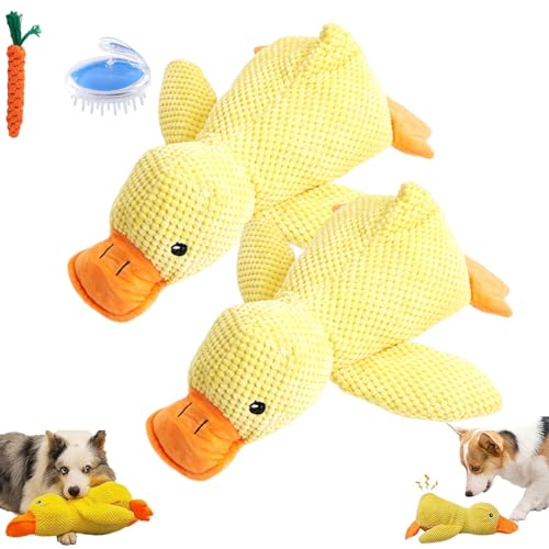 Calming Duck Toy for Dogs, 2025 New Durable Indestructible Toy with Squeak, The Mellow Dog Calming Duck Chew Toys, Cute Soft Resistant Dog Toys for Aggressive Chewers (2 pcs Gelb) von Generisch