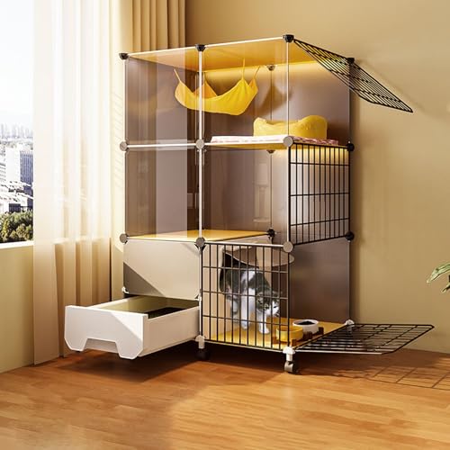 Cat Cage, Katzenkäfig mit Katzentoilette, DIY-katzenkäfig, Katzenkäfige mit Rollen Zur Erhöhung Der Höhe Um 4 cm für Haustierwelpen, Frettchen, Igel von Generisch