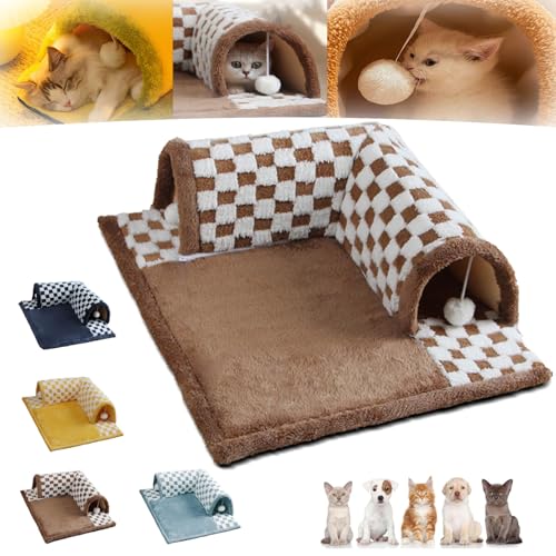 Cat Carpet Tunnel, 2-in-1 Cat Tunnel Bed, Cat Tunnel Bed for Indoor Cats, Winter Fluffy Square Cat Tunnel with Hanging Toy Balls, Detachable & Washable (L(Under 12kg),Coffee) von Generisch