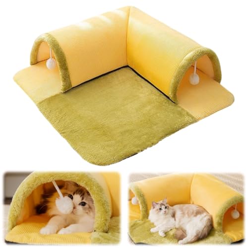 Cat Carpet Tunnel,Winter Detachable Soft Fluffy 2 in 1 Tunnel Square Bed for Indoor Pets,Washable Non Slip Bottom Cave Play Tunnel Rug with Hanging Toy Balls von Generisch