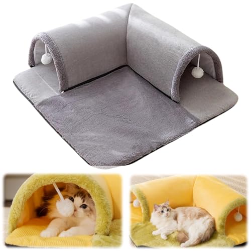 Cat Carpet Tunnel,Winter Detachable Soft Fluffy 2 in 1 Tunnel Square Bed for Indoor Pets,Washable Non Slip Bottom Cave Play Tunnel Rug with Hanging Toy Balls von Generisch