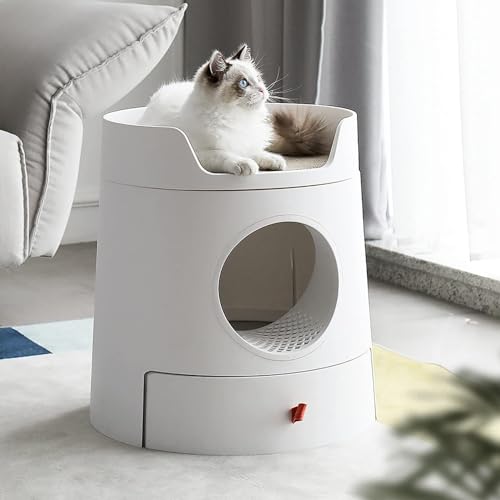 Cat Castle Katzentoilette mit Katzenkratzbrett, obere untere doppelschichtige geschlossene abnehmbare Schublade, Kätzchentoilette, spritzwassergeschützte Katzentoilette von Generisch