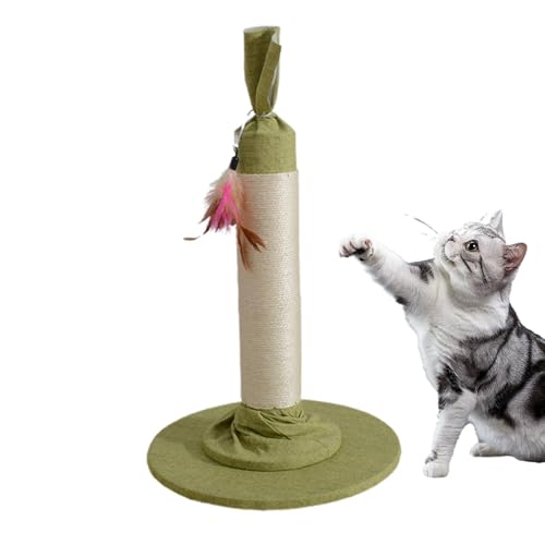 Cat Post Scratcher, Sisal Rope Scratching Posts, 20.87x13.78x13.78 Inches Scratch Pole with Dangling Feather, Pink/Green/Gray Toy and Fabric Base for Indoor Cats, Particle Board von Generisch