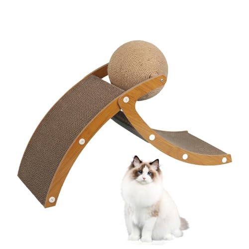 Cat Scratching Board, Interactive Kitten Toy Built in Ball, 8.66x21.65x13.78 Inches, Multi Purpose Scratcher Post, Cardboard Pet Supply for Indoor Cats & Kittens (Wood Color) von Generisch