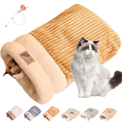 Cat Sleeping Bag, 21 * 18 Zoll halbgeschlossener, Warmer, gemütlicher Winterschlafsack für Hauskatzen, weicher, plüschiger, Warmer Katzenschlafsack für Haustiere unter 6 kg (A-Gelb, L) von Generisch