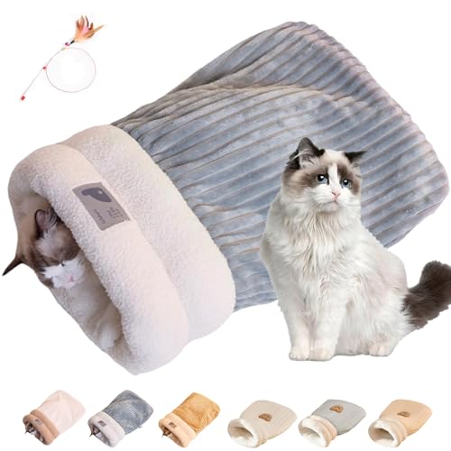 Cat Sleeping Bag, 21 * 18 Zoll halbgeschlossener, Warmer, gemütlicher Winterschlafsack für Hauskatzen, weicher, plüschiger, Warmer Katzenschlafsack für Haustiere unter 6 kg (A-Grau, L) von Generisch