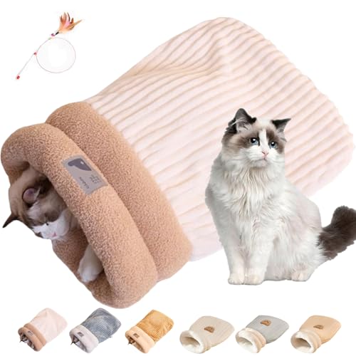 Cat Sleeping Bag, 21 * 18 Zoll halbgeschlossener, Warmer, gemütlicher Winterschlafsack für Hauskatzen, weicher, plüschiger, Warmer Katzenschlafsack für Haustiere unter 6 kg (A-Weiß, L) von Generisch