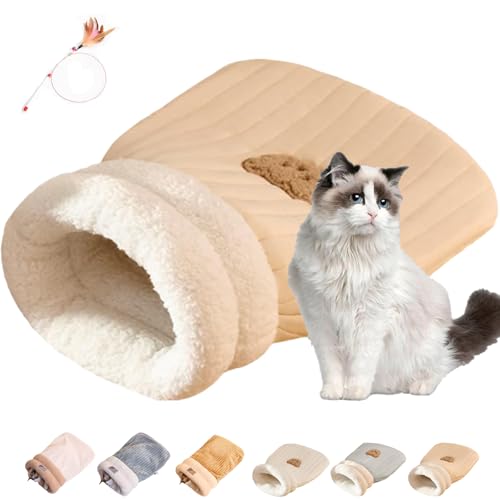 Generisch Cat Sleeping Bag, 21 * 18 Zoll halbgeschlossener, Warmer, gemütlicher Winterschlafsack für Hauskatzen, weicher, plüschiger, Warmer Katzenschlafsack für Haustiere unter 6 kg (B-Beige, L) von Generisch