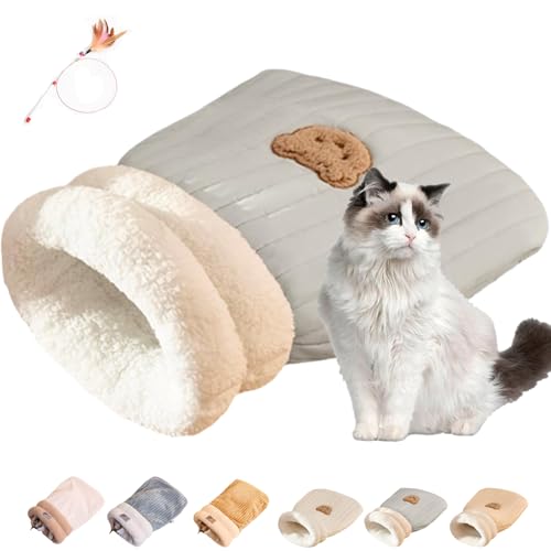 Generisch Cat Sleeping Bag, 21 * 18 Zoll halbgeschlossener, Warmer, gemütlicher Winterschlafsack für Hauskatzen, weicher, plüschiger, Warmer Katzenschlafsack für Haustiere unter 6 kg (B-Blau, L) von Generisch