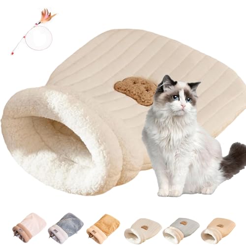 Generisch Cat Sleeping Bag, 21 * 18 Zoll halbgeschlossener, Warmer, gemütlicher Winterschlafsack für Hauskatzen, weicher, plüschiger, Warmer Katzenschlafsack für Haustiere unter 6 kg (B-Weiß, M) von Generisch