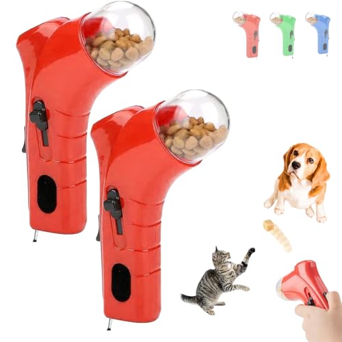 Cat Treat Launcher Gun, Pet Food Dispenser Launchers, Fun Cat Ball Dispenser Gun Toy, Snack Slinger for Dog Exercise Training, Handheld Interactive Toys, Suitable for Households with Pets (2PCS Red) von Generisch