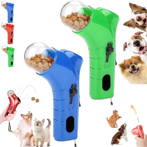 Cat Treat Shooter Gun, Fun Food Dispenser Guns Toy, Handheld Interactive Pet Training Feeder, Pet Snack Slinger for Exercise Training, Cats Dog Food Shooter Launchers for Indoor Outdoor (Blue + Green) von Generisch