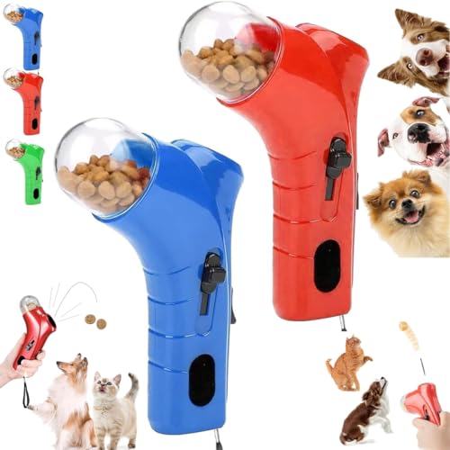 Cat Treat Shooter Gun, Fun Food Dispenser Guns Toy, Handheld Interactive Pet Training Feeder, Pet Snack Slinger for Exercise Training, Cats Dog Food Shooter Launchers for Indoor Outdoor (Blue + Red) von Generisch