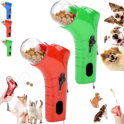 Cat Treat Shooter Gun, Fun Food Dispenser Guns Toy, Handheld Interactive Pet Training Feeder, Pet Snack Slinger for Exercise Training, Cats Dog Food Shooter Launchers for Indoor Outdoor (Red + Green) von Generisch