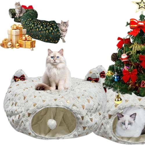 Cat Tunnel Christmas Tree Skirt,Foldable Multi-Functional Cat Tunnel for Under Christmas Tree,Cat Play Tunnel with Washable Soft Plush Mat,Indoor Cat Cave for Small Medium Large Cat,Puppy,Rabbit von Generisch