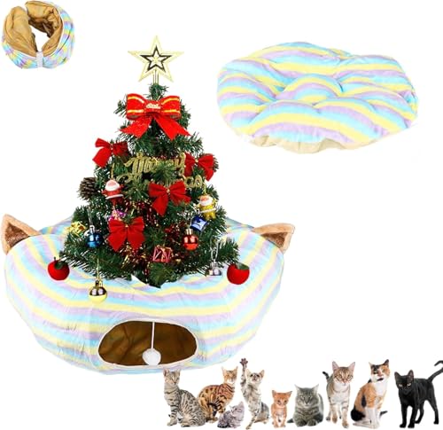 Cat Tunnel Christmas Tree Skirt,Foldable Multi-Functional Cat Tunnel for Under Christmas Tree,Cat Play Tunnel with Washable Soft Plush Mat,Indoor Cat Cave for Small Medium Large Cat,Puppy,Rabbit von Generisch