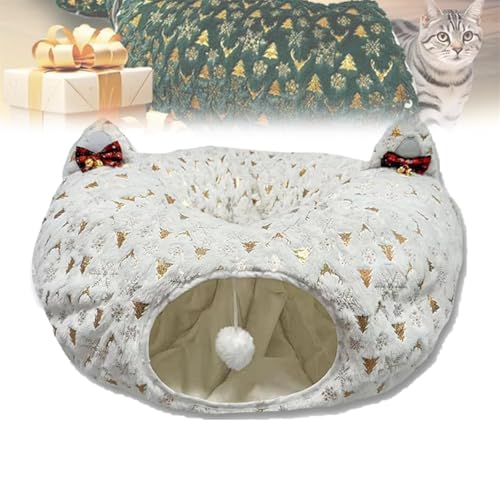 Cat Tunnel Christmas Tree Skirt - Peekaboo Cat Cave, Christmas Style Cat Donut Tunnel with Central Mat - Foldable Tube Playground Toys, for Kitten,Cat,Puppy,Rabbit,Ferret von Generisch