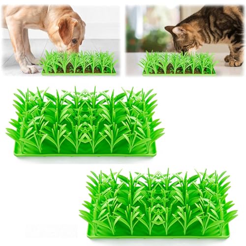 Celery Pets Pet Slow Feeder Grass Mat, Silicone Grass Mat for Cats, Slow Food Grass Mat for Indoor Cats, Pet Food Mat Slow Feeder Dogs for Foraging and Stress Relief Slow Food Grass Mat (2Pcs) von Generisch