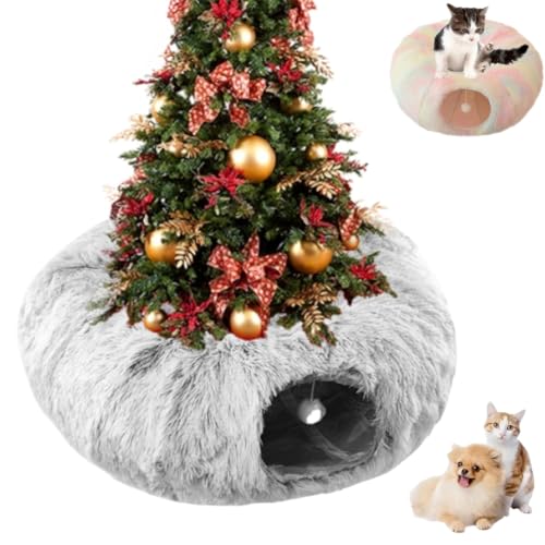 Christmas Cat Tunnel,Cat Tunnel Bed Under Christmas Tree,Cat Tunnel Christmas Tree Skirt,Foldable Multi-Functional Cat Tunnel,Washable Warm Indoor Plush Cat Cave von Generisch