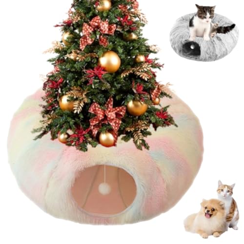 Christmas Cat Tunnel,Cat Tunnel Bed Under Christmas Tree,Cat Tunnel Christmas Tree Skirt,Foldable Multi-Functional Cat Tunnel,Washable Warm Indoor Plush Cat Cave von Generisch