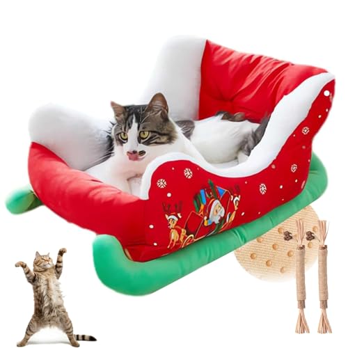 Christmas Dog Bed,Christmas Sleigh Dog Bed,Pet Sleigh Bed, Sofa, Indoor and Outdoor Plush Synthetic Fur, Christmas Holiday Themed Pet Bed, Washable and Highly Durable (Cat) von Generisch