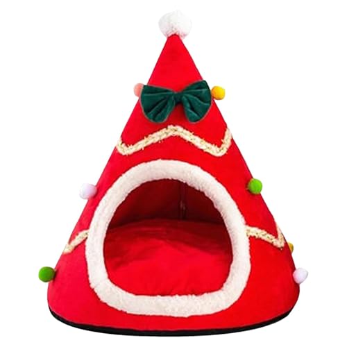 Christmas Tree Cat Bed, Christmas Cat Bed, Semi-Enclosed Cave, Cat Warm House, Plush Cat Beds for Indoor Cats, Autumn Winter Sleeping Nest for Cats and Dogs von Generisch