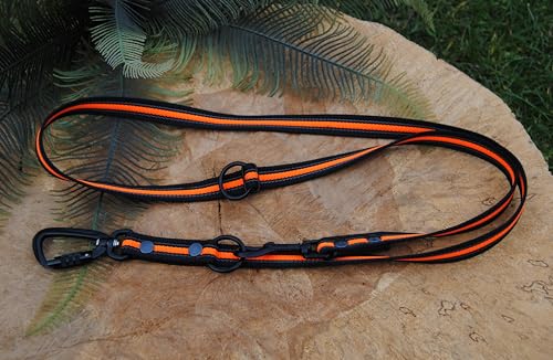 City-Leine Grip Doppelführleine stufenlos verstellbar 1,6m x 20mm Schwarz-Neon-Orange, Twist-Lock Sicherheitskarabiner V-Leine von Generisch