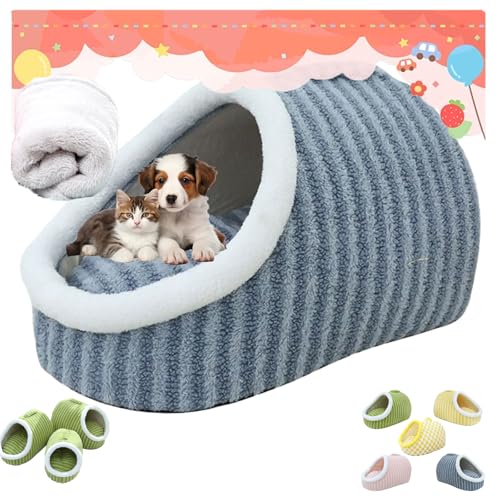 Cozy Hideaway Pet Bed, 24 x 18 Zoll, gemütliches Versteckbett für Katzen unter 12,5 kg, tragbares, gemütliches Versteckbett für Katzen mit Höhlenbezug (Blau, L-12.5kg) von Generisch