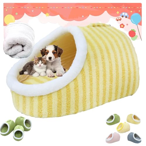 Cozy Hideaway Pet Bed, 24 x 18 Zoll, gemütliches Versteckbett für Katzen unter 12,5 kg, tragbares, gemütliches Versteckbett für Katzen mit Höhlenbezug (Gelb-1, L-12.5kg) von Generisch