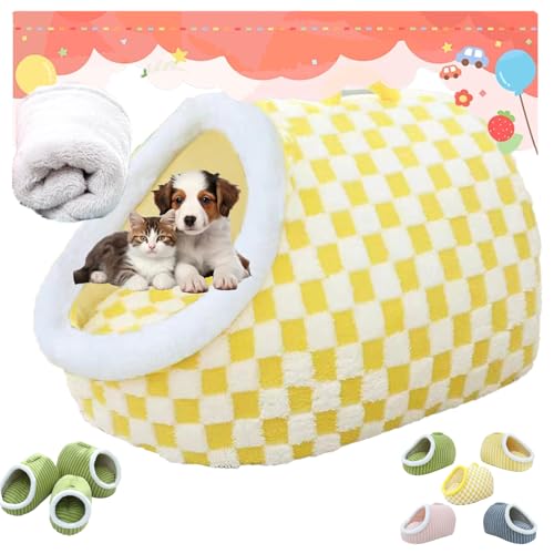 Cozy Hideaway Pet Bed, 24 x 18 Zoll, gemütliches Versteckbett für Katzen unter 12,5 kg, tragbares, gemütliches Versteckbett für Katzen mit Höhlenbezug (Gelb-2, L-12.5kg) von Generisch