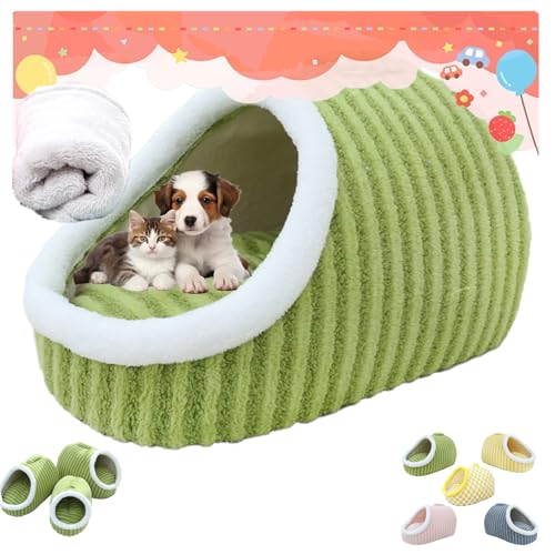 Cozy Hideaway Pet Bed, 24 x 18 Zoll, gemütliches Versteckbett für Katzen unter 12,5 kg, tragbares, gemütliches Versteckbett für Katzen mit Höhlenbezug (Grün, L-12.5kg) von Generisch