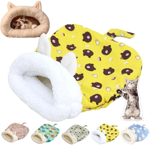 Cozy Pet Nest, Cat Sleeping Bag for Indoor Cats, Cat Winter Sleeping Bag, Cozy Pet Nest for Cat, Dog, Winter Warm Sleeping Bag, Washable, 21in×17in (Yellow Bear) von Generisch