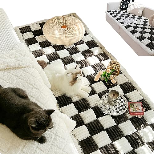 Cremefarbener, großer karierter quadratischer Haustier-Matte, Bett, Couch-Bezug, strapazierfähig, Schutz für Hundesofa von Generisch