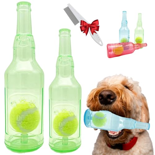 Crunchnplay Bottle Toy for Dogs, Crunch and Play Bottle Toy, Crunch Play Bottle Dog Toy, Water Bottle Dog Toy, Puppy Interactive Chew Toy with Tennis Ball, Dog Toy Water Bottle (Green(Ball), S+L) von Generisch