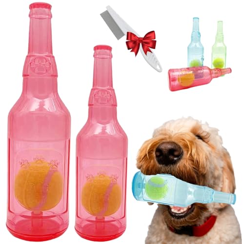 Crunchnplay Bottle Toy for Dogs, Crunch and Play Bottle Toy, Crunch Play Bottle Dog Toy, Water Bottle Dog Toy, Puppy Interactive Chew Toy with Tennis Ball, Dog Toy Water Bottle (Pink(Ball), S+L) von Generisch