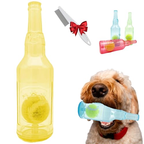 Crunchnplay Bottle Toy for Dogs, Crunch and Play Bottle Toy, Crunch Play Bottle Dog Toy, Water Bottle Dog Toy, Puppy Interactive Chew Toy with Tennis Ball, Dog Toy Water Bottle (Yellow(Ball), S) von Generisch